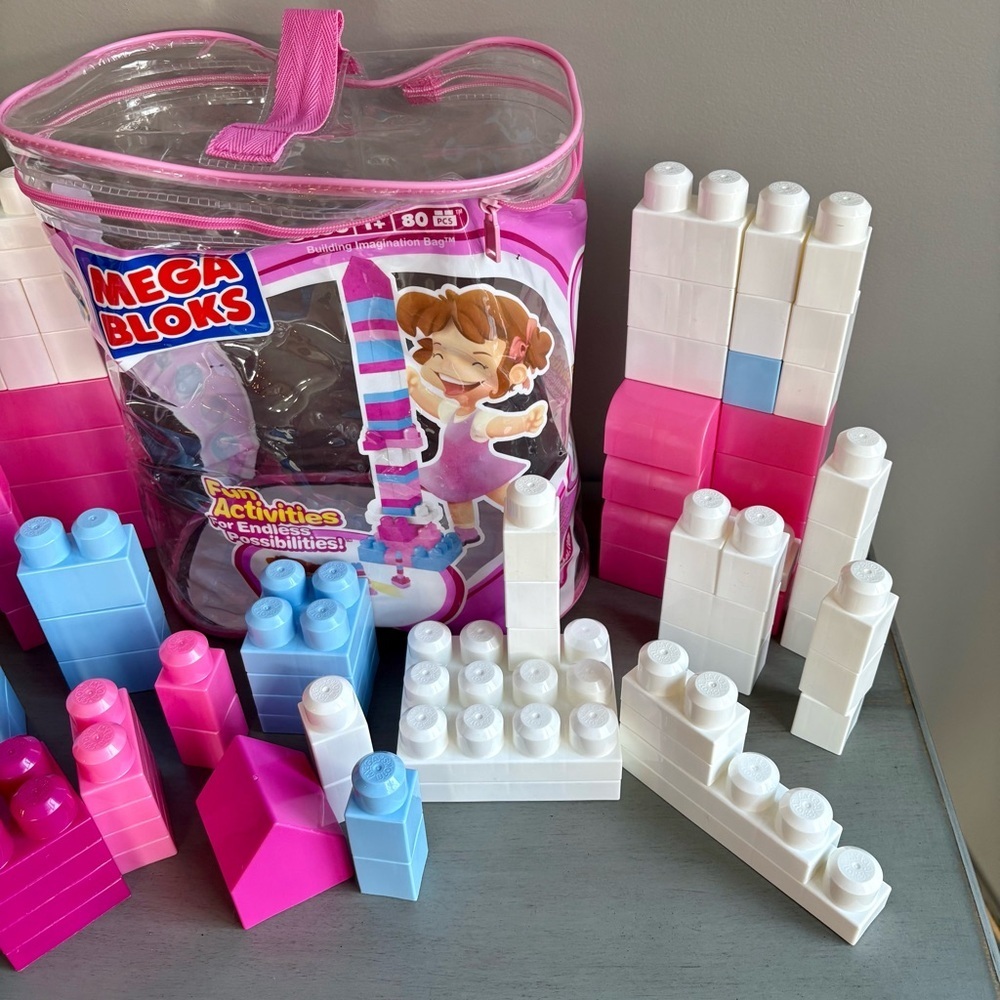 Mega Bloks Pink Blue Building Blocks First Builders 8466 Kids Toy Set 90+ pc - Picture 4 of 14